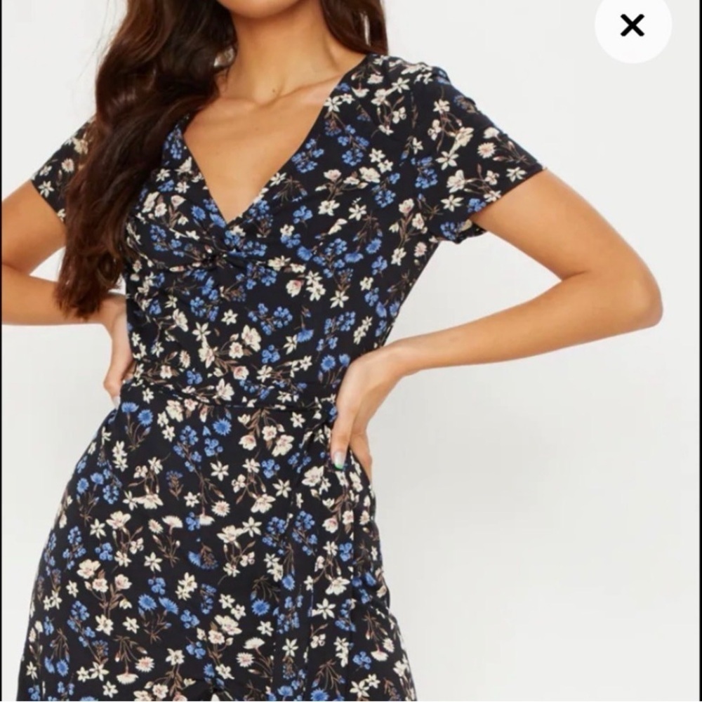 PrettyLittleThing Floral Jumpsuit in Blue and White